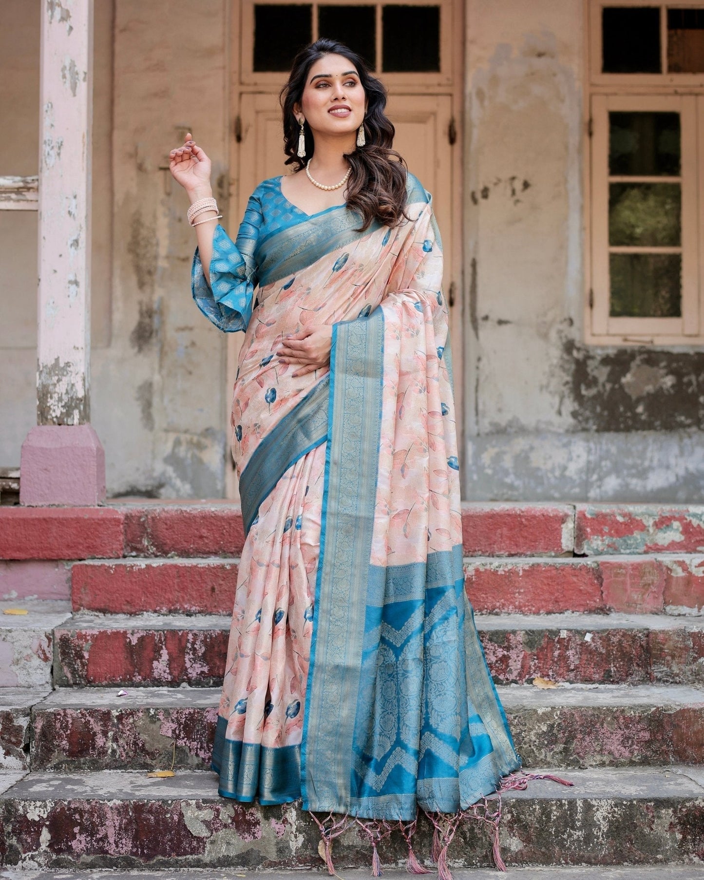 Pure Banarasi Silk Saree Weaved With Golden Zari Comes With Tassels - Almaari Fashion