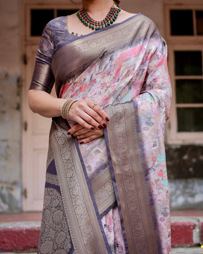 Pure Banarasi Silk Saree Weaved With Golden Zari Comes With Tassels - Almaari Fashion