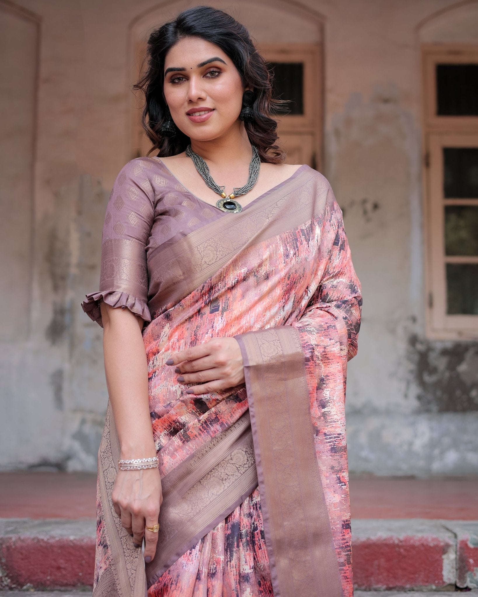 Pure Banarasi Silk Saree Weaved With Golden Zari Comes With Tassels - Almaari Fashion