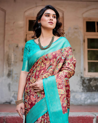 Pure Banarasi Silk Saree Weaved With Golden Zari Comes With Tassels - Almaari Fashion