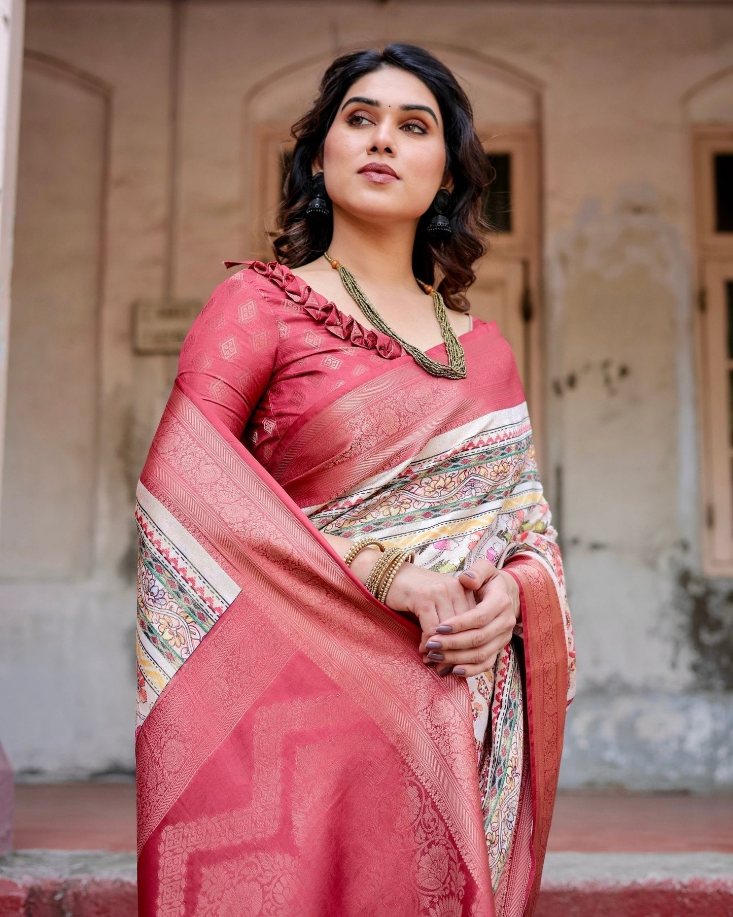 Pure Banarasi Silk Saree Weaved With Golden Zari Comes With Tassels - Almaari Fashion