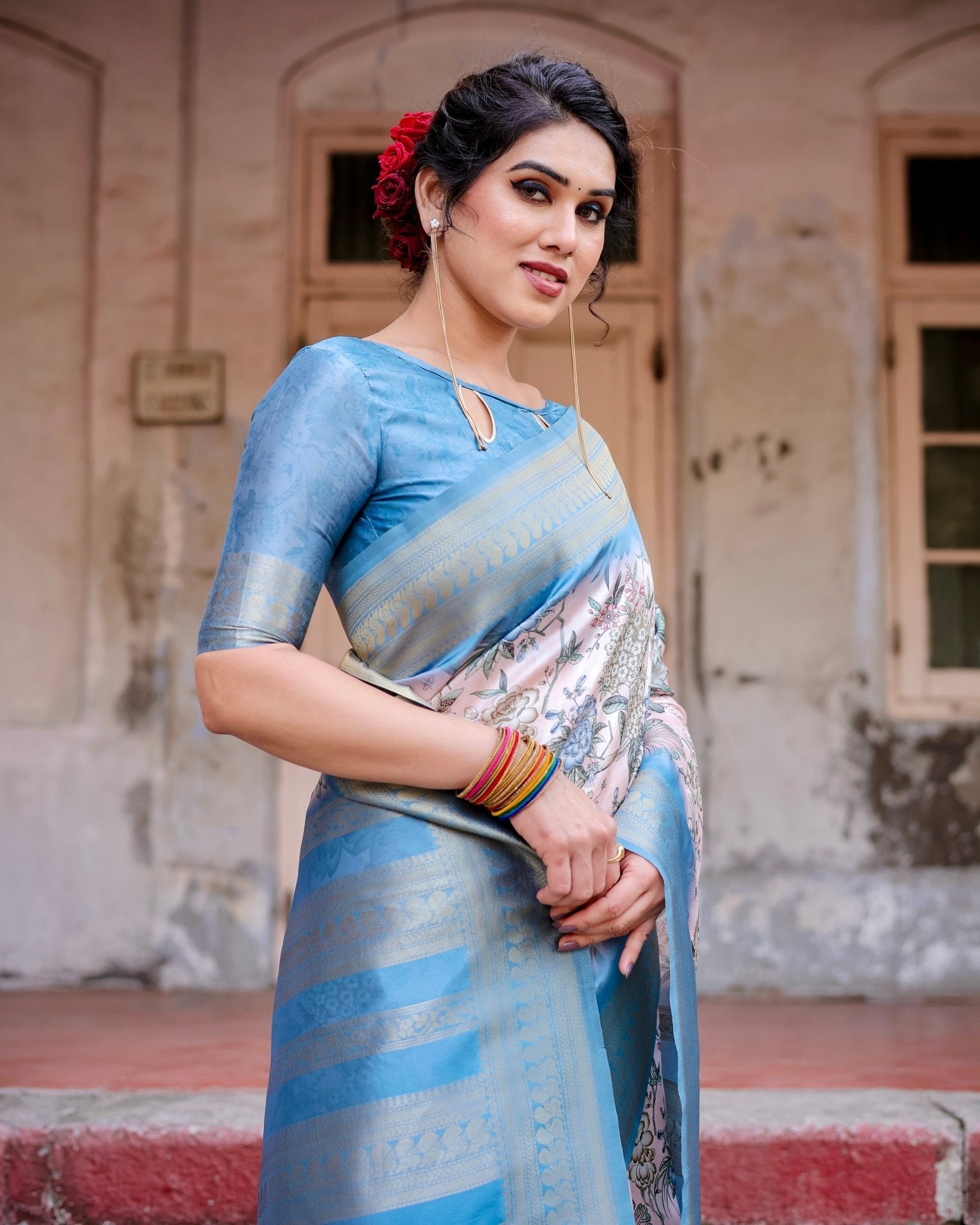 Pure Banarasi Silk Saree Weaved With Golden Zari Comes With Tassels - Almaari Fashion