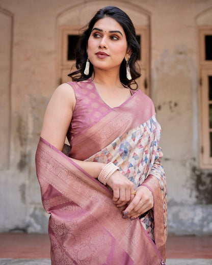 Pure Banarasi Silk Saree Weaved With Golden Zari Comes With Tassels - Almaari Fashion