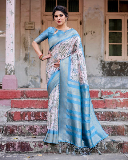 Pure Banarasi Silk Saree Weaved With Golden Zari Comes With Tassels - Almaari Fashion