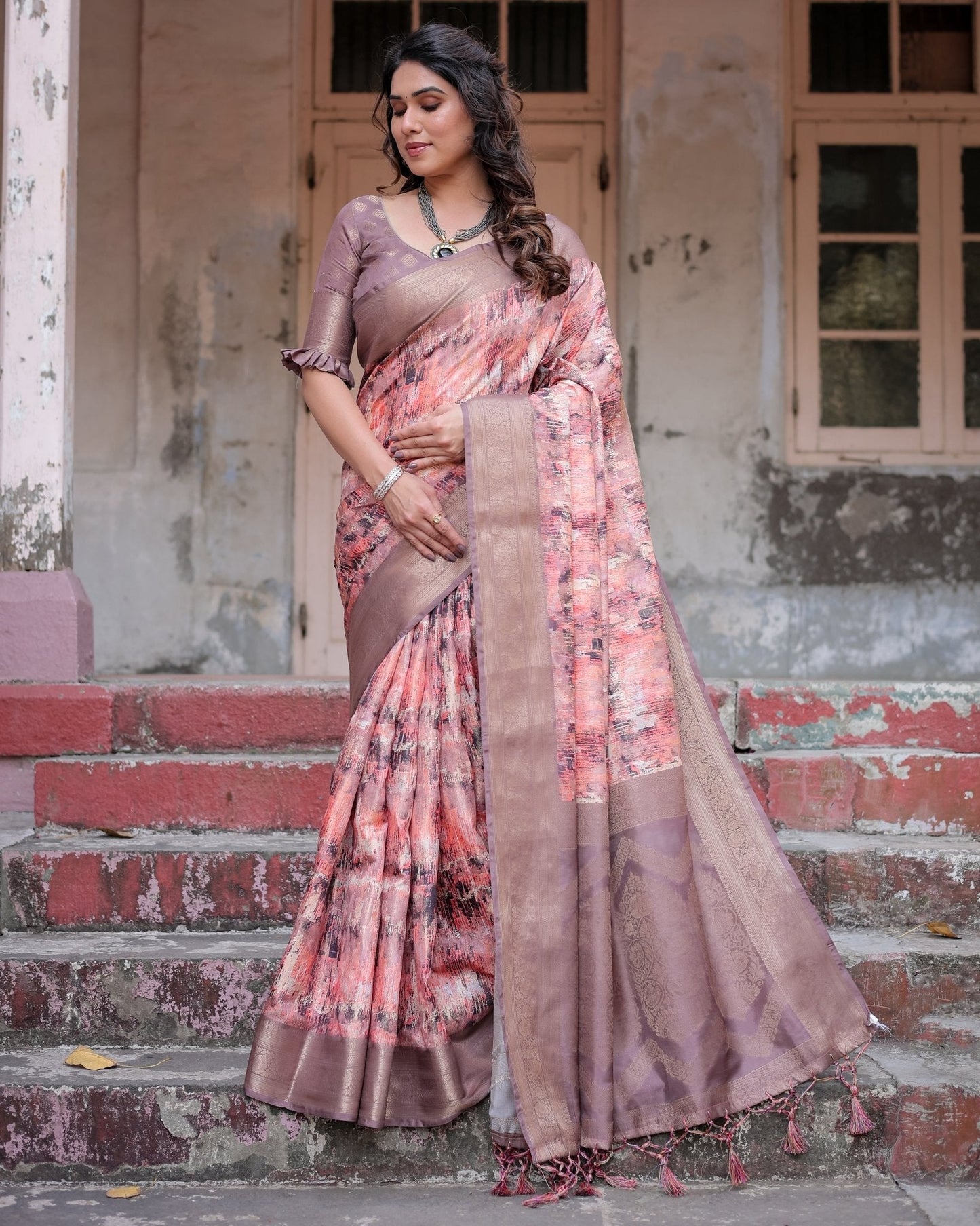 Pure Banarasi Silk Saree Weaved With Golden Zari Comes With Tassels - Almaari Fashion