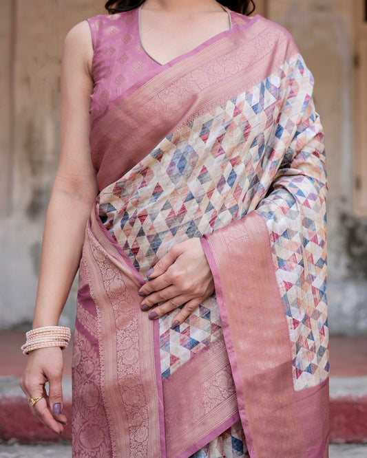 Pure Banarasi Silk Saree Weaved With Golden Zari Comes With Tassels - Almaari Fashion