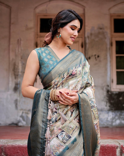 Pure Banarasi Silk Saree Weaved With Golden Zari Comes With Tassels - Almaari Fashion