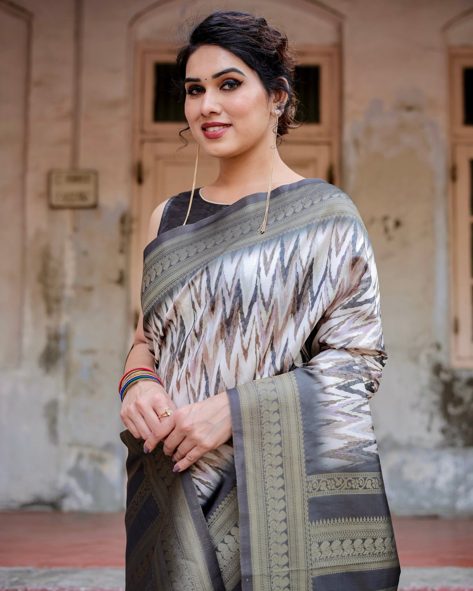 Pure Banarasi Silk Saree Weaved With Golden Zari Comes With Tassels - Almaari Fashion