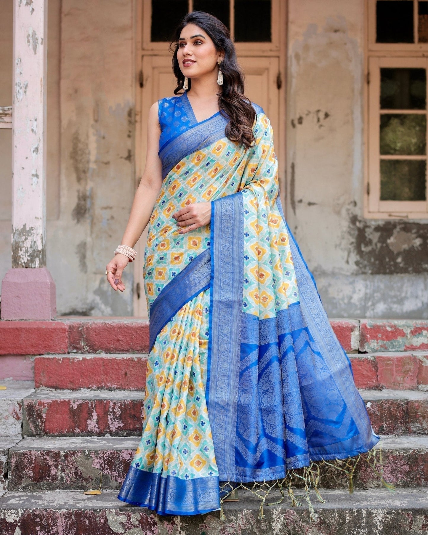 Pure Banarasi Silk Saree Weaved With Golden Zari Comes With Tassels - Almaari Fashion